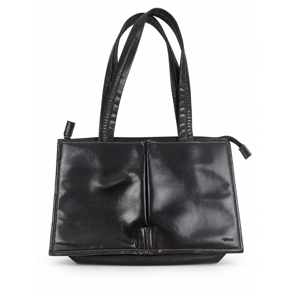 Mondani Vintage Y2K New York Black Faux Leather Chic Structured Shoulder Bag